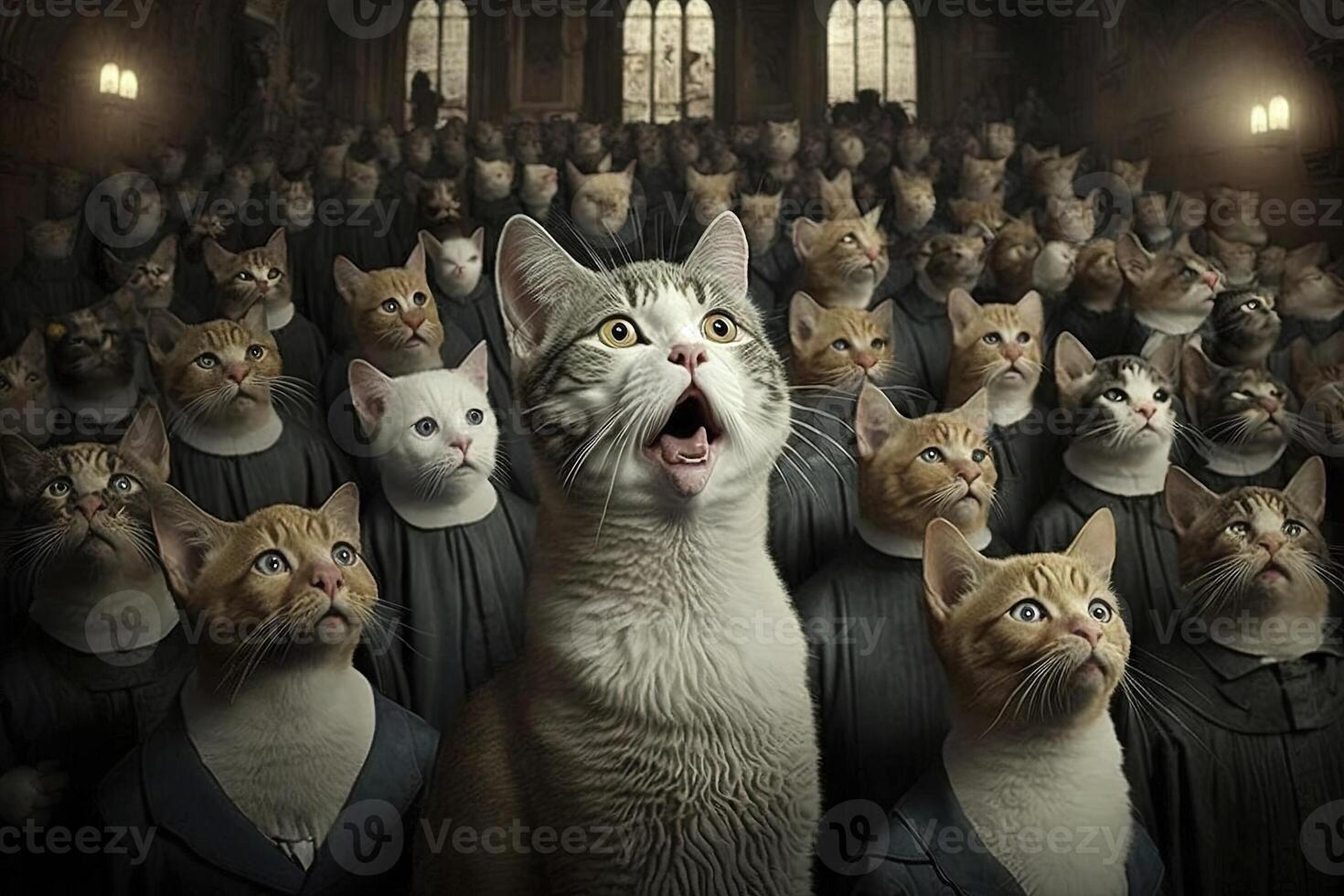 Gospel choir made of cats illustration photo