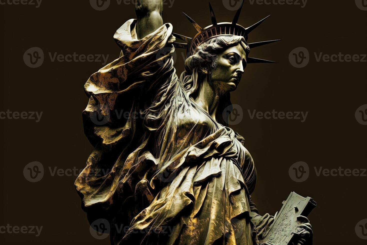 liberty statue new york city made of made of gold illustration photo