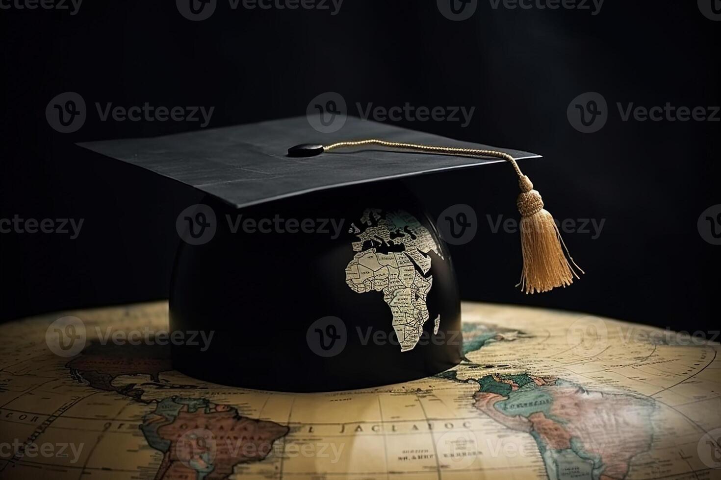 Graduation cap on world earth globe aiillustration photo