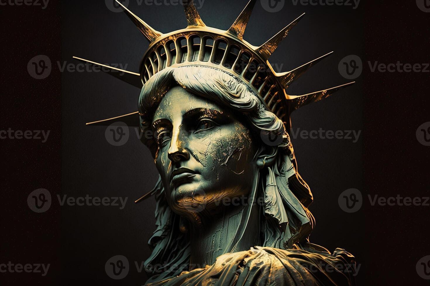 liberty statue new york city made of made of gold illustration photo