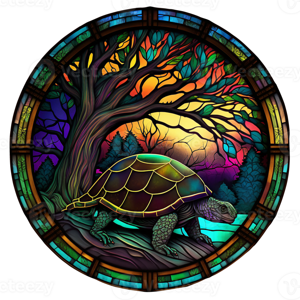 Stained glass turtle colorful art, png