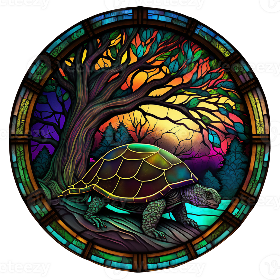 Stained glass turtle colorful art, png