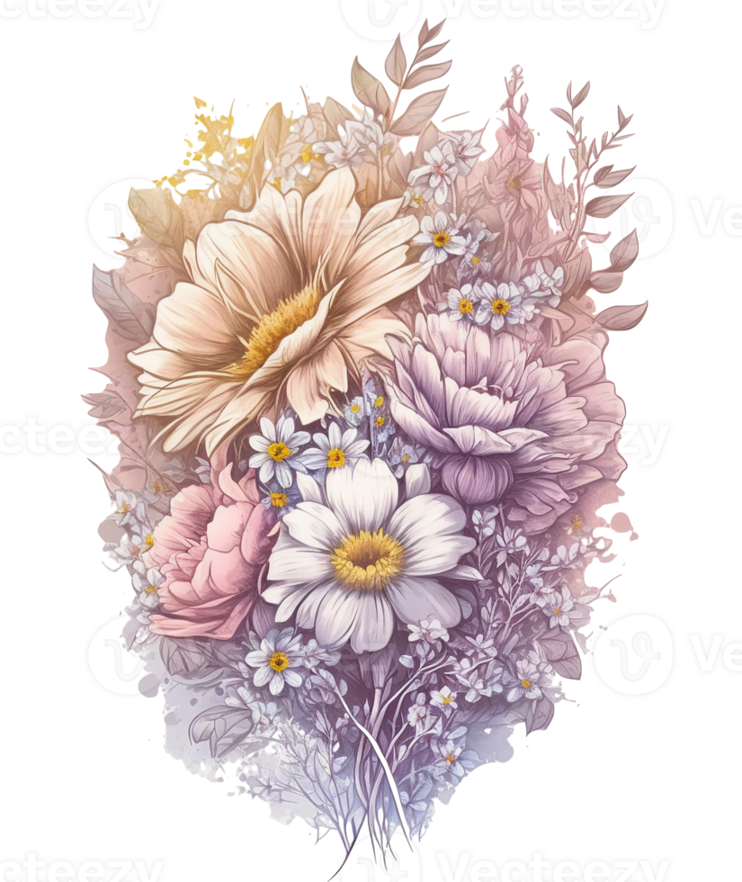 Pastel flowers bouquet, png