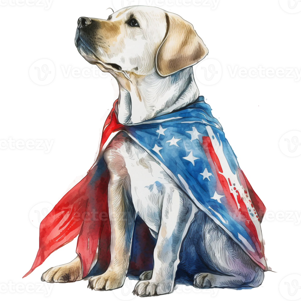 Watercolor Labrador dog, 4th of July element, png