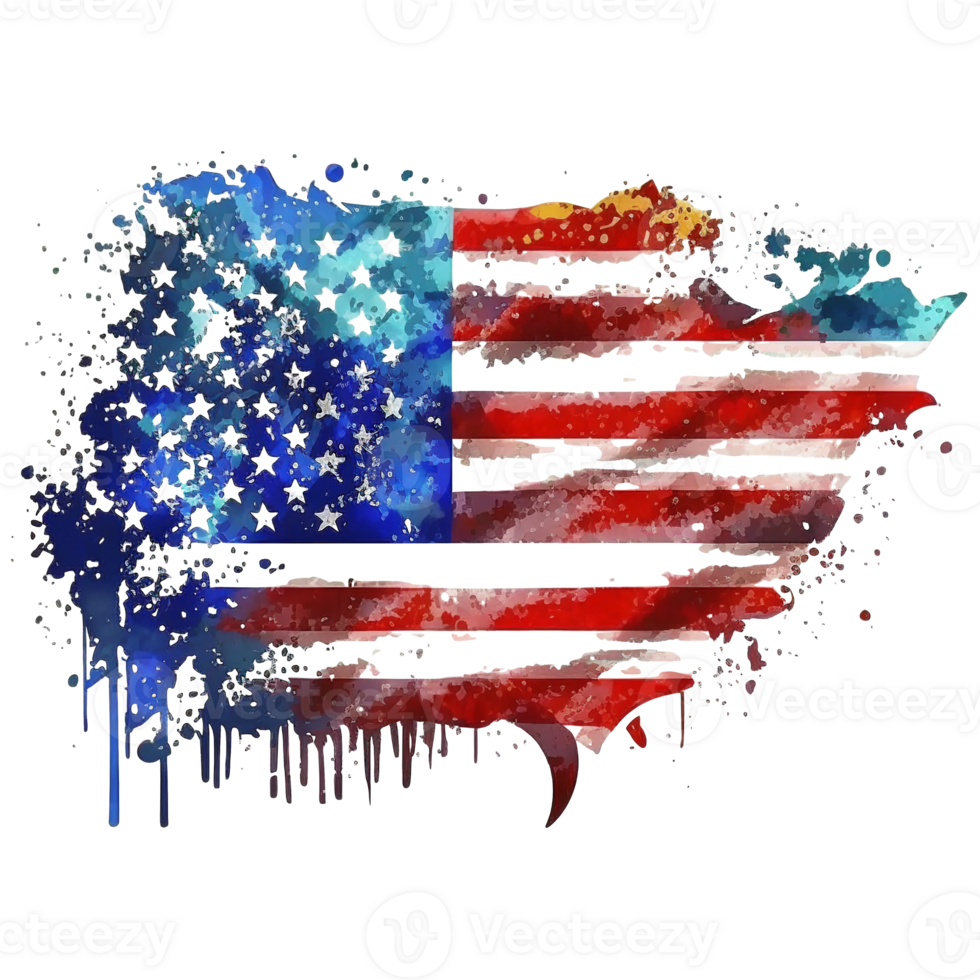 Watercolor American or USA flag, 4th of July element, png