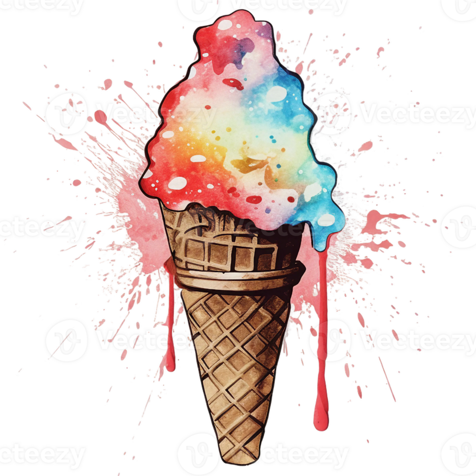 retro ice cream, watercolor, png