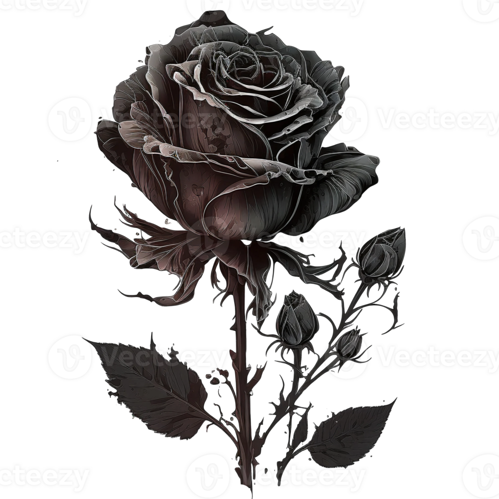 Black rose sublimation watercolor clipart, png