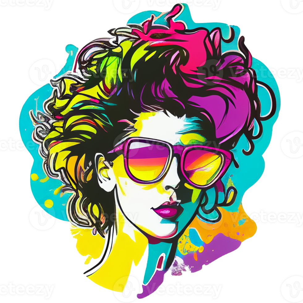 Vintage 80's Pop girl sticker, png