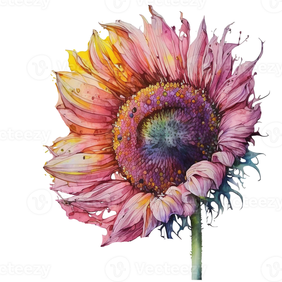 Pink sunflower watercolor illustration, png