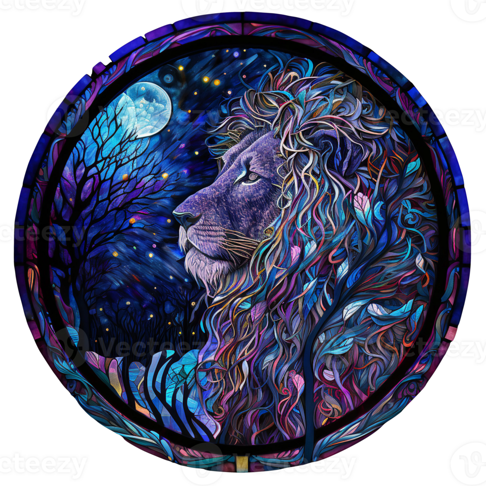 Stained glass lion art , png