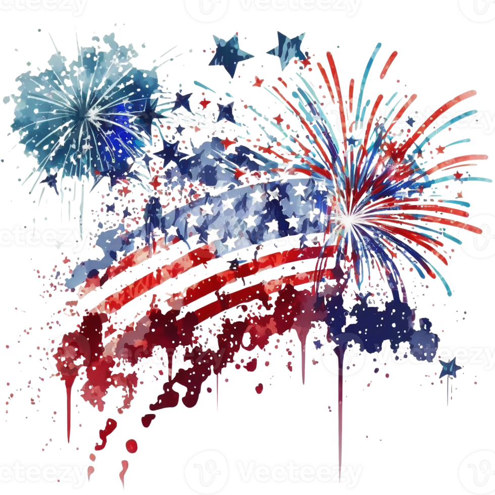 Watercolor fire crack, fire burst in the sky, 4th of July element, png