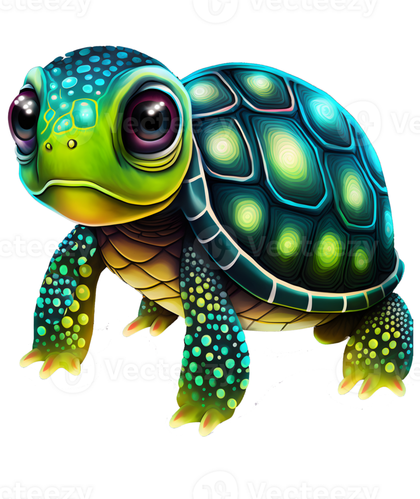 cartoon cute turtle with big eye isolated, png