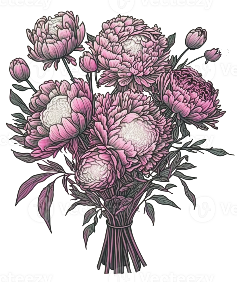 Pink peony flowers bouquet in a vase, png