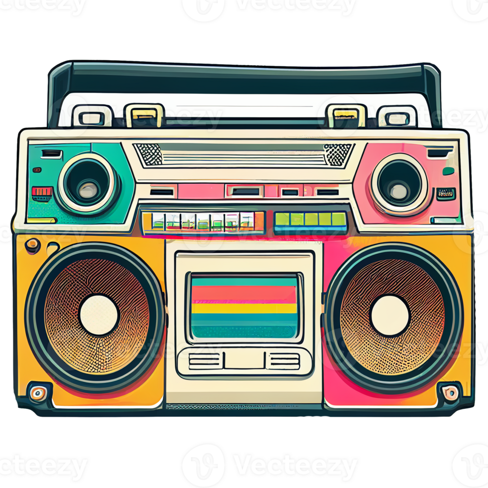 vintage anos 80 kawaii boombox adesivo, ai generativo png