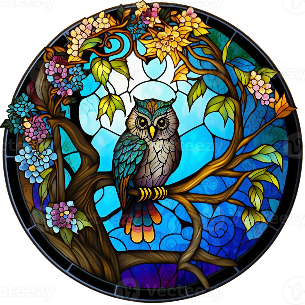 Stained glass owl, png