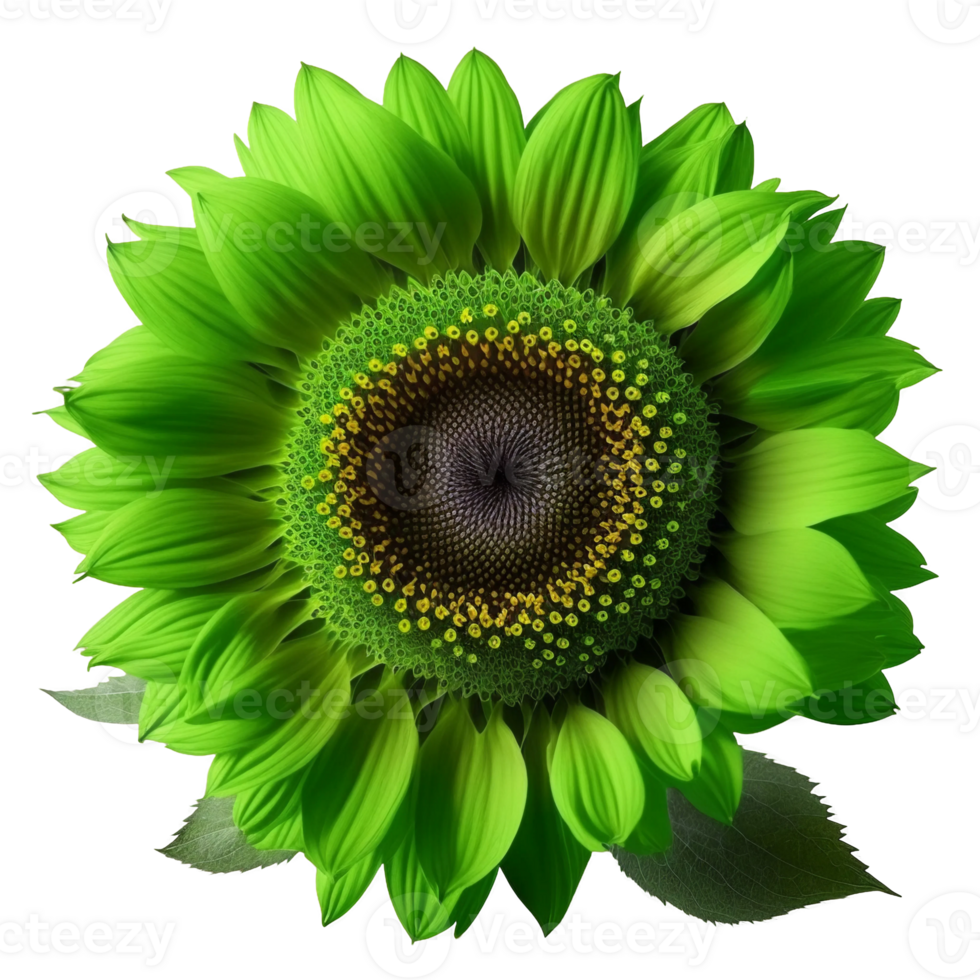Green sunflower illustration isolated, png