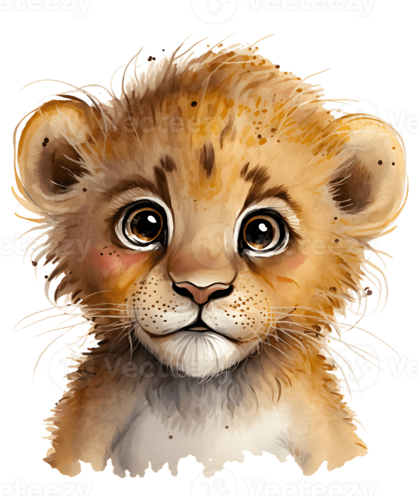 cute lion cub watercolor, isolated, png