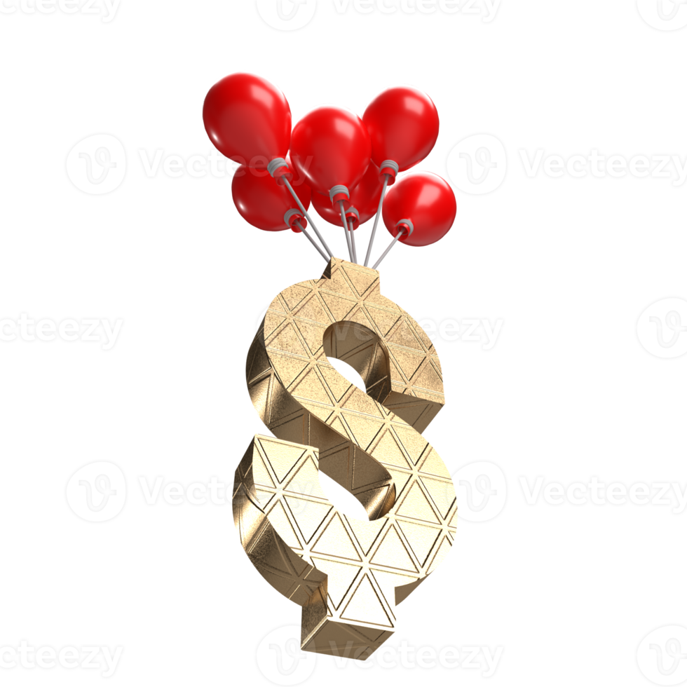 The gold dollar symbol and red balloon png