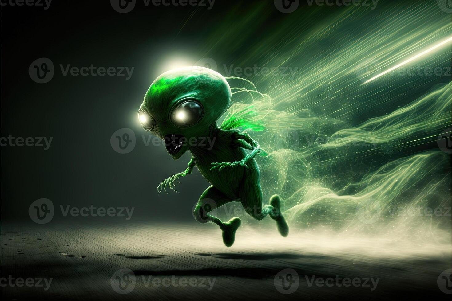 green Alien running at lightspeed illustration photo