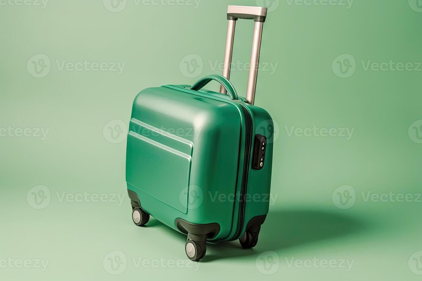 green Suitcase on pastel background minimal creative travel concept illustration photo