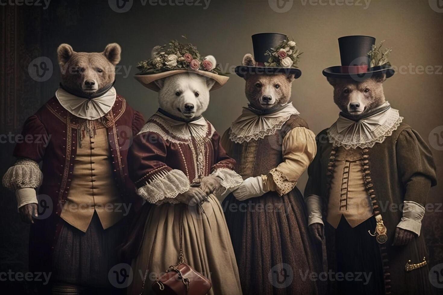bears animals dressed in victorian era clothing illustration photo