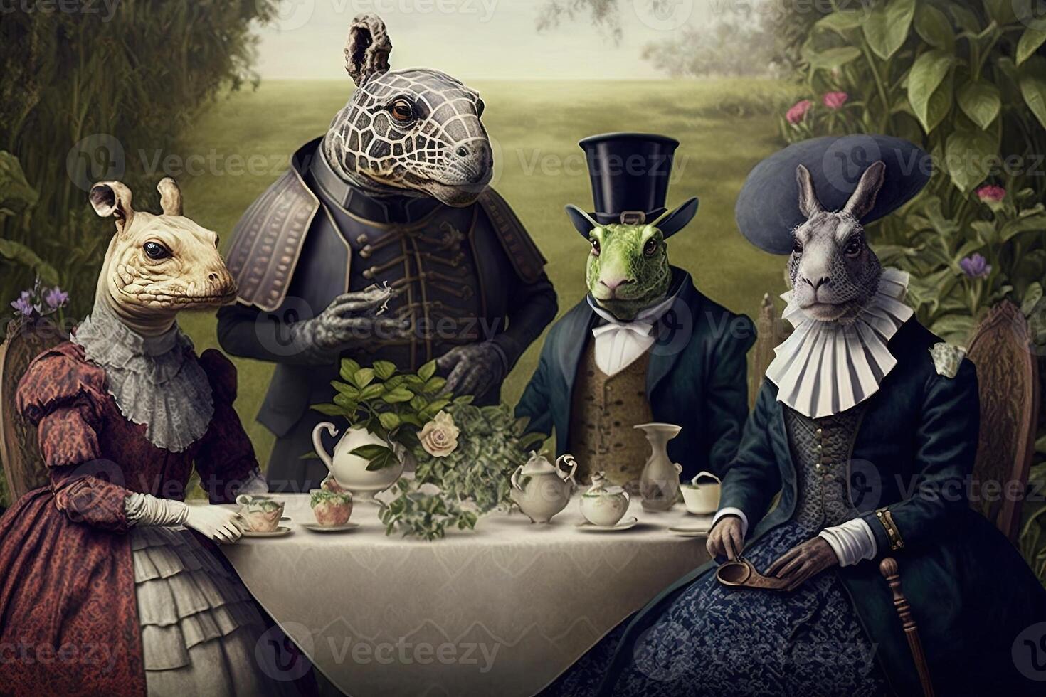 animals dressed in victorian era clothing illustration photo