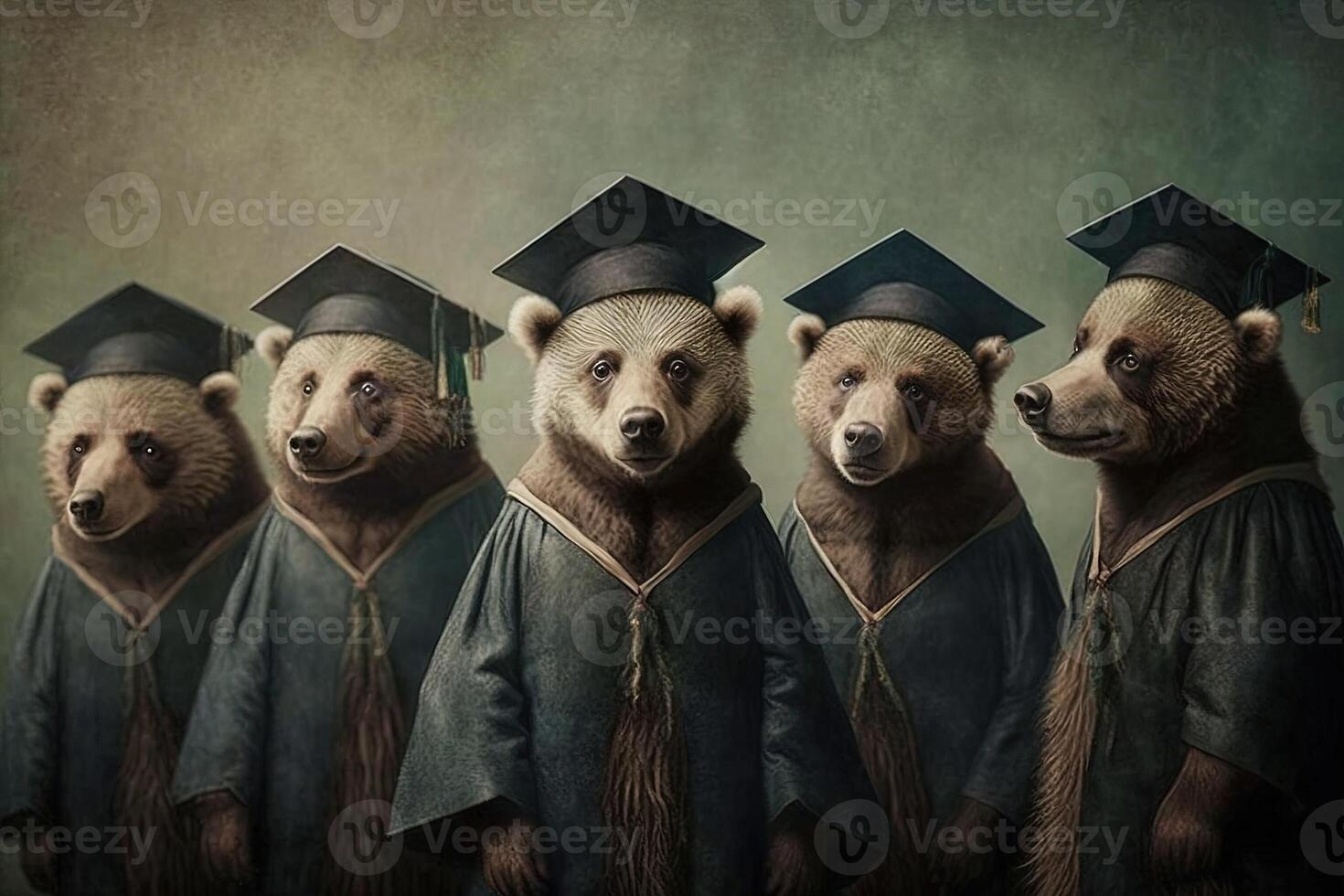 bears standing in a line, wearing graduation caps and gowns, with a proud look on their faces illustration photo