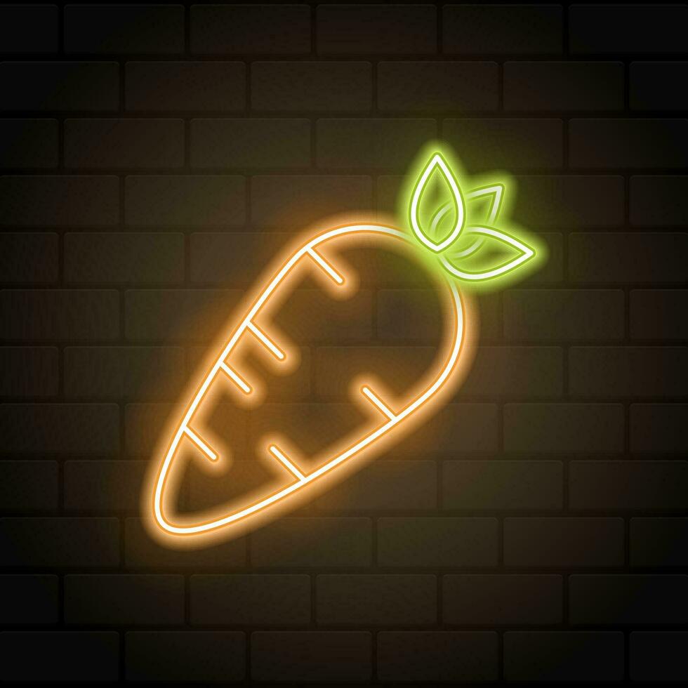 Carrot neon icon. Gardening and agriculture concept. Glowing neon. Vector illustration