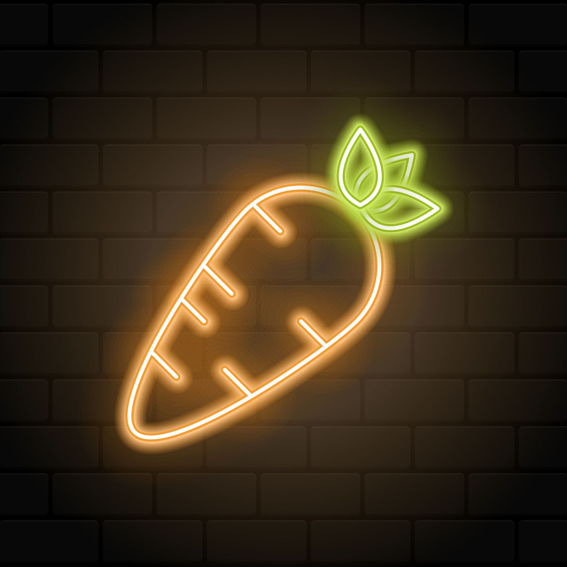 Carrot neon icon. Gardening and agriculture concept. Glowing neon