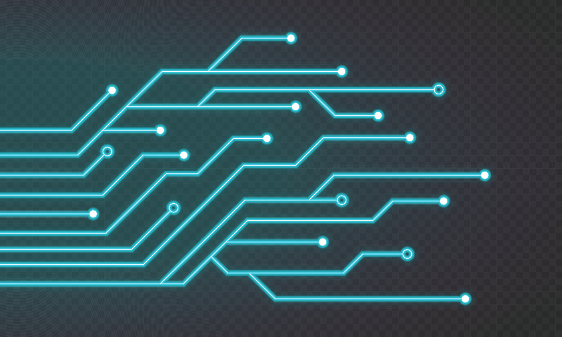 Glowing blue neon circuit board lines. Abstract technology neon circuit