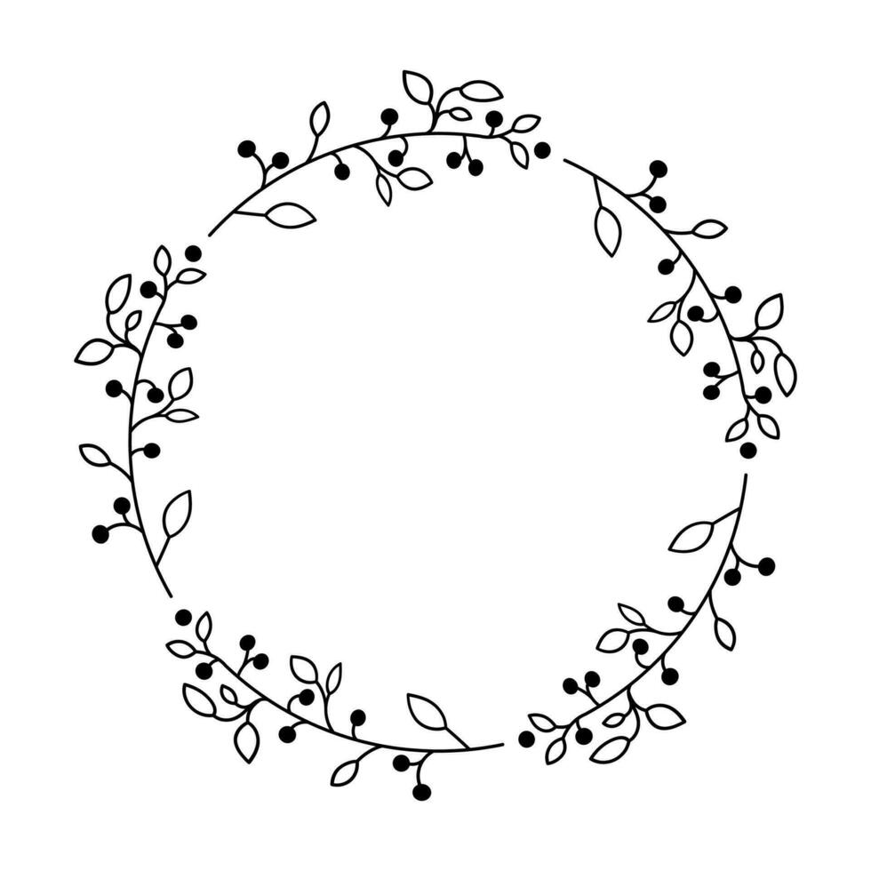 Hand drawn laurel frame branches. Floral wreath with leaves. Decorative element for design. Vector illustration