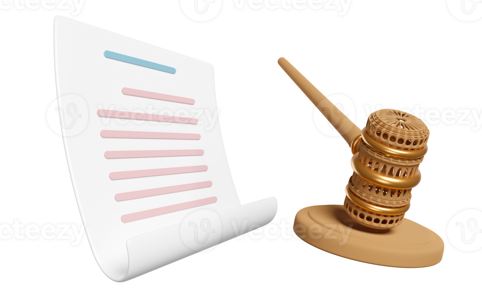 3d judge arbitrate gavel, hammer auction with stand, paper auction contract isolated. law, justice system symbol concept, 3d render illustration png