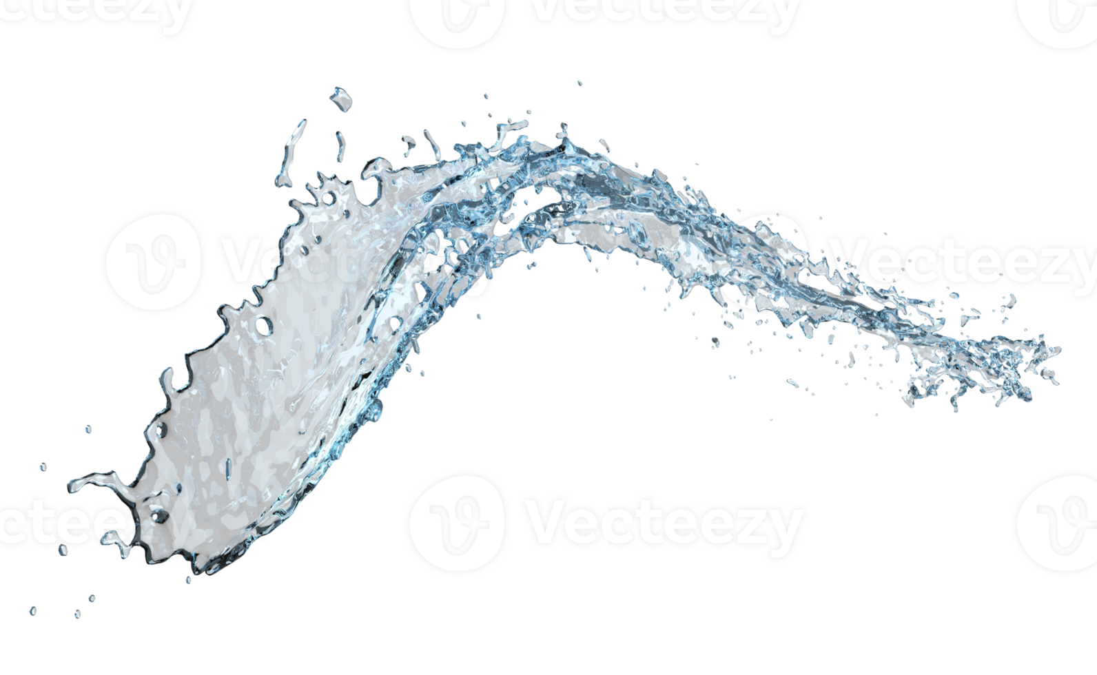 3d water splash transparent, clear blue water scattered around isolated. 3d render illustration png