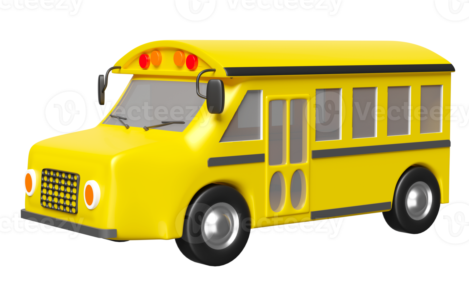 3d yellow school bus cartoon sign icon, vehicle for transporting students isolated. back to school, 3d render illustration png