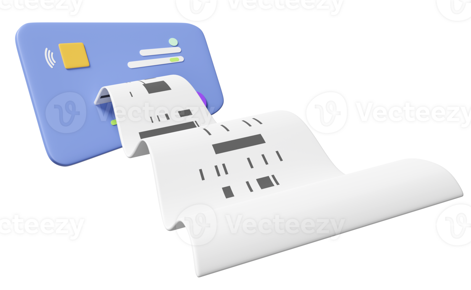 3d crédit carte avec facture, papier reçu, électronique facture Paiement isolé. 3d rendre illustration png