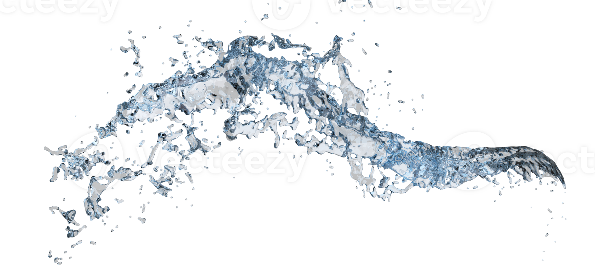 3d water plons transparant, Doorzichtig blauw water verspreide in de omgeving van geïsoleerd. 3d geven illustratie png