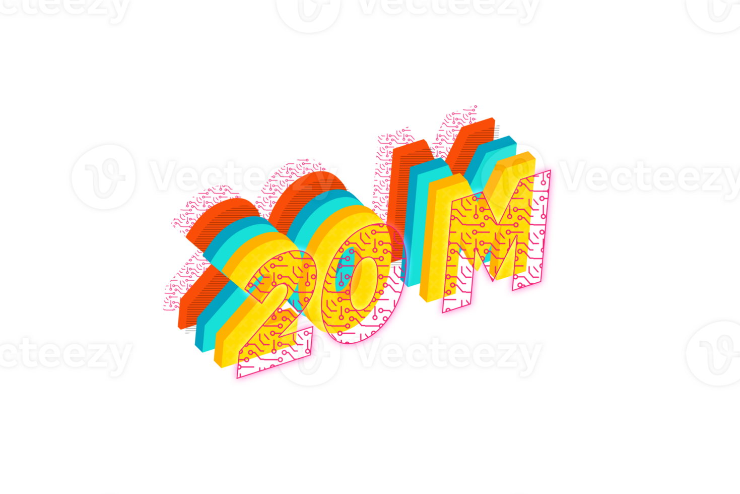 20 million subscribers celebration greeting Number with tech design png