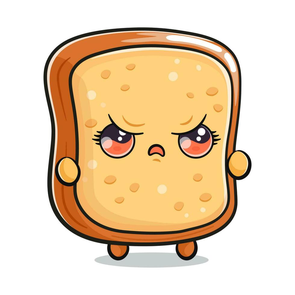 Cute angry toast bread character. Vector hand drawn cartoon kawaii character illustration icon. Isolated on white background. Sad Sliced toast bread character concept