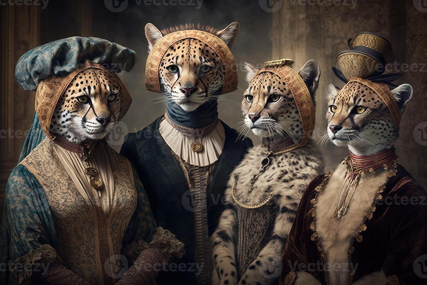 cheetah animals dressed in victorian era clothing illustration photo