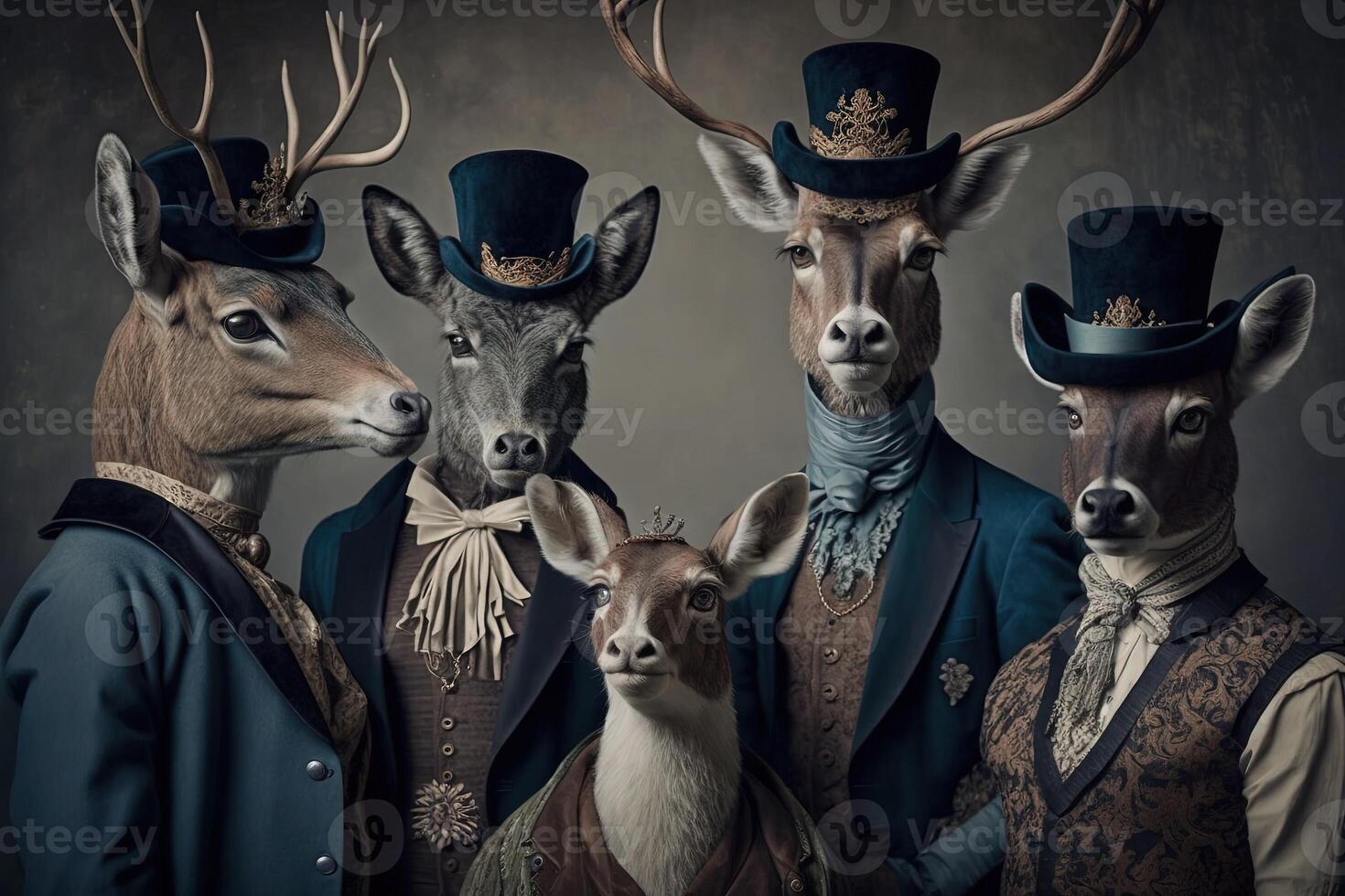 deers animals dressed in victorian era clothing illustration photo