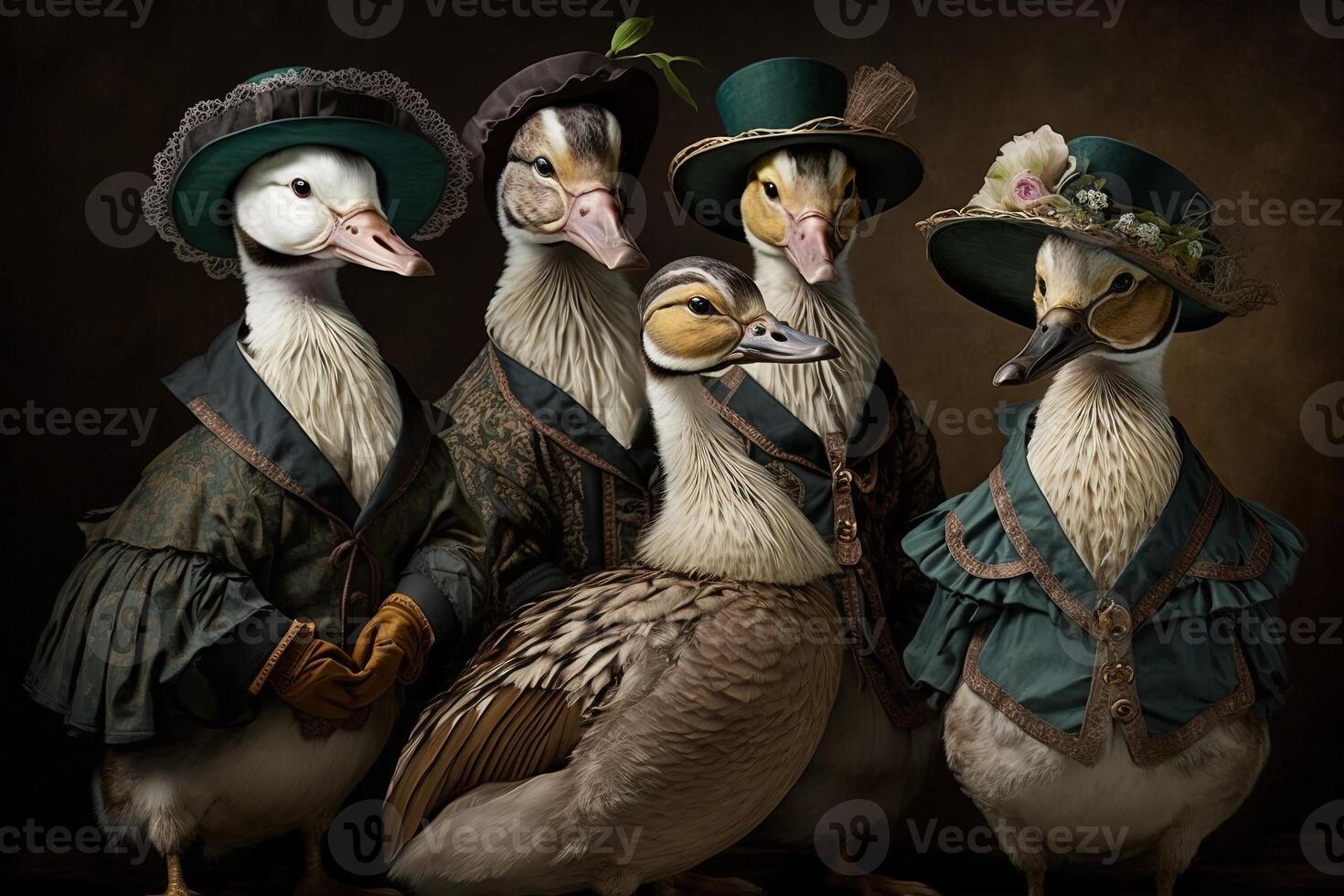 ducks animals dressed in victorian era clothing illustration photo