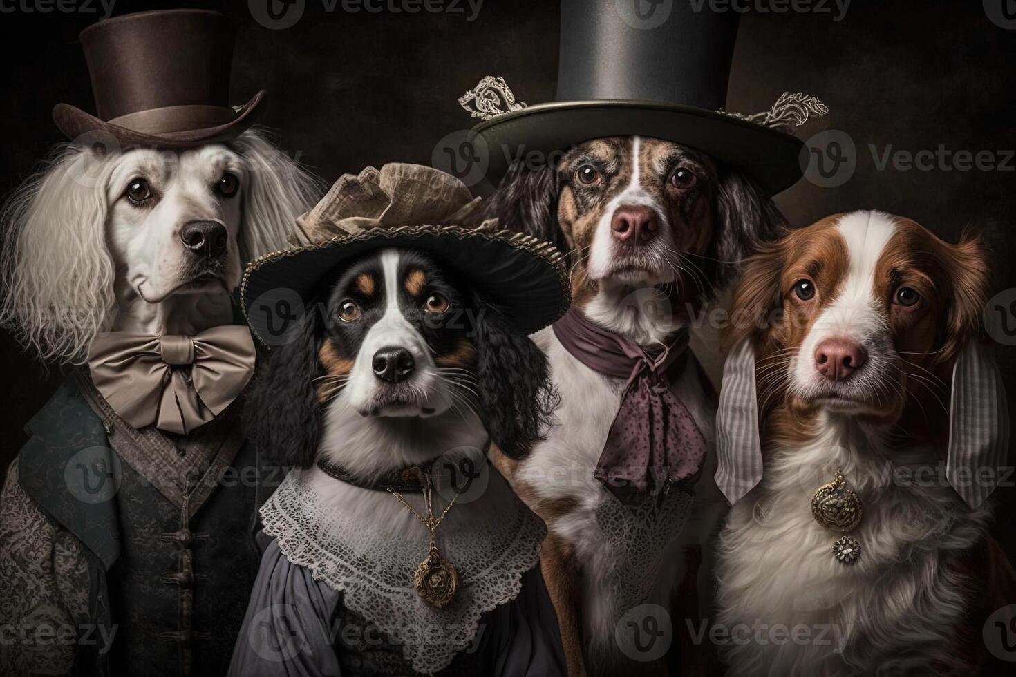 perros animales vestido en victoriano era ropa ilustración generativo ai foto