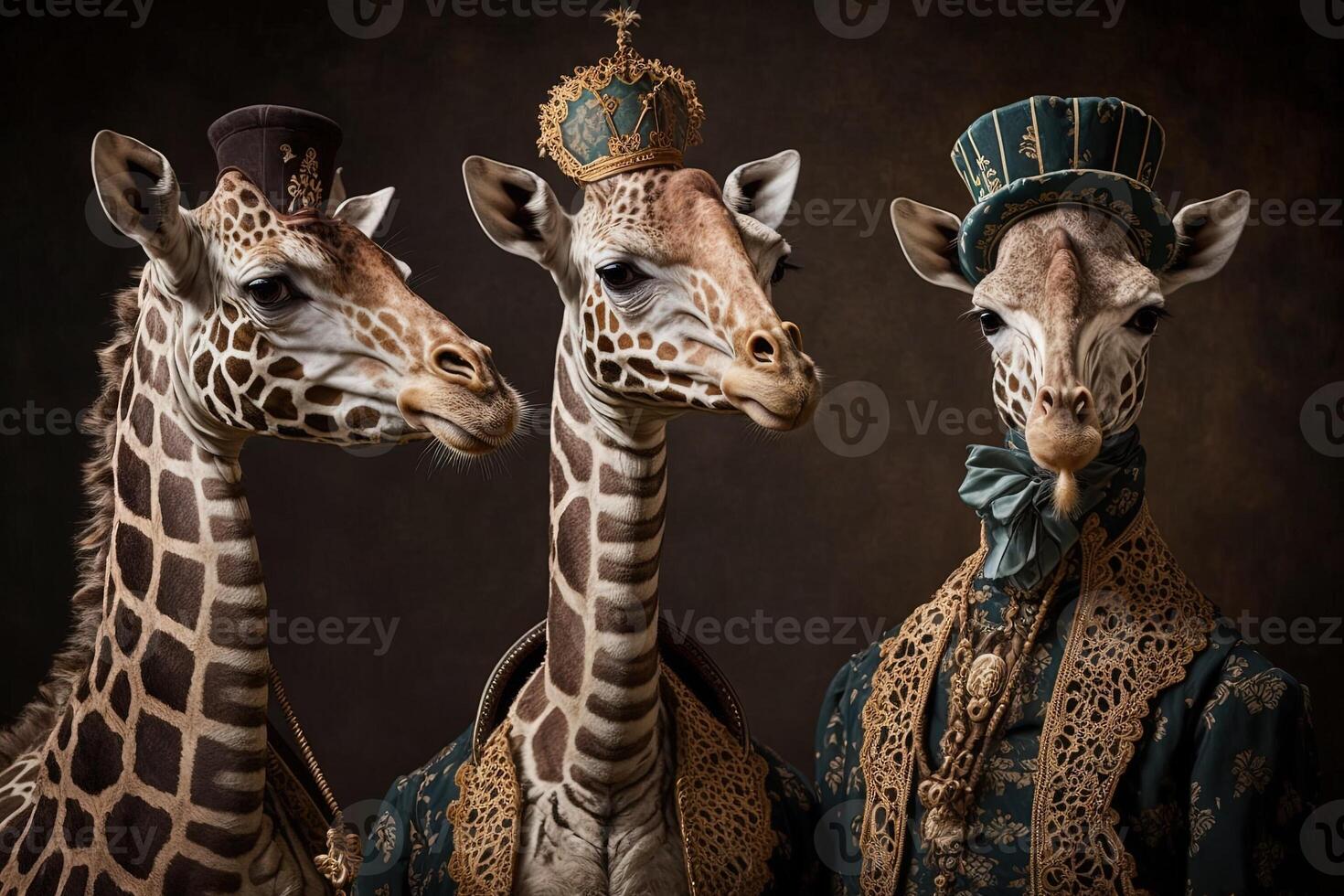 jirafa animales vestido en victoriano era ropa ilustración generativo ai foto