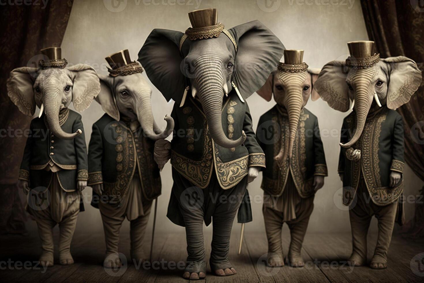 elephants animals dressed in victorian era clothing illustration photo