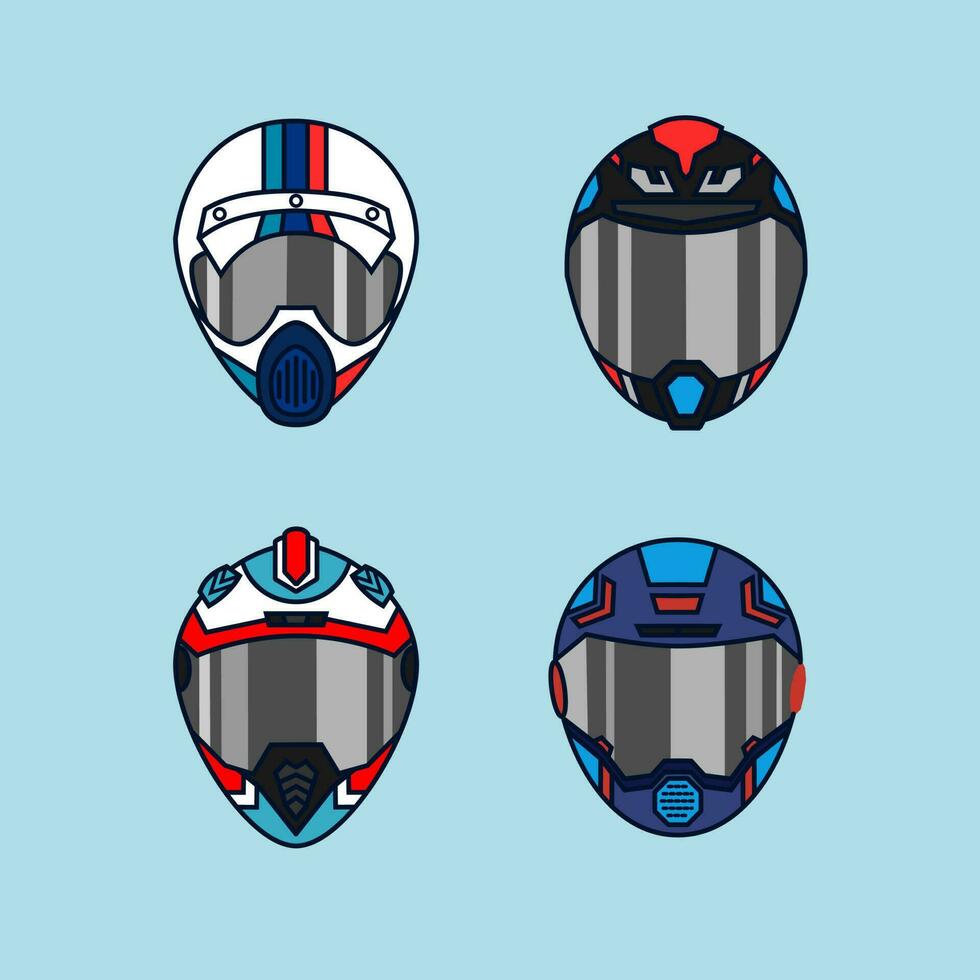 Helmet set vector illustration with blue background.