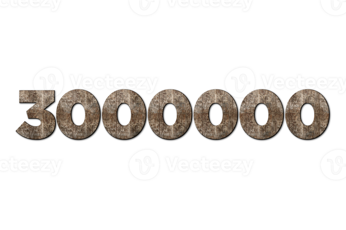 3000000 subscribers celebration greeting Number with old walnut wood design png