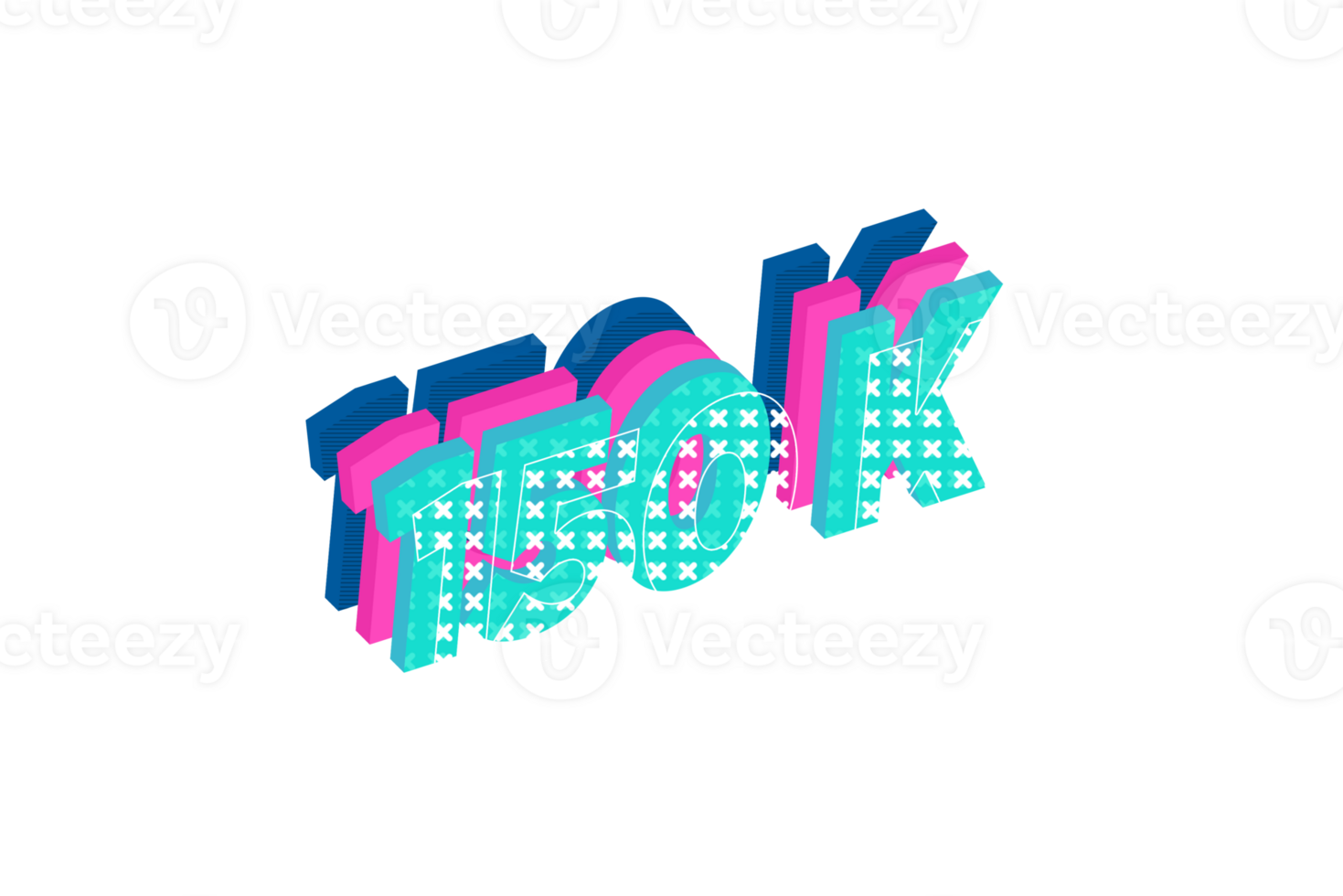 150 k subscribers celebration greeting Number with multi layers design png