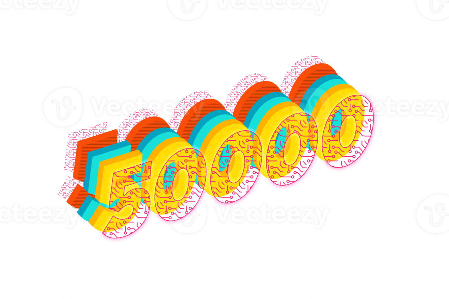 50000 subscribers celebration greeting Number with tech design png