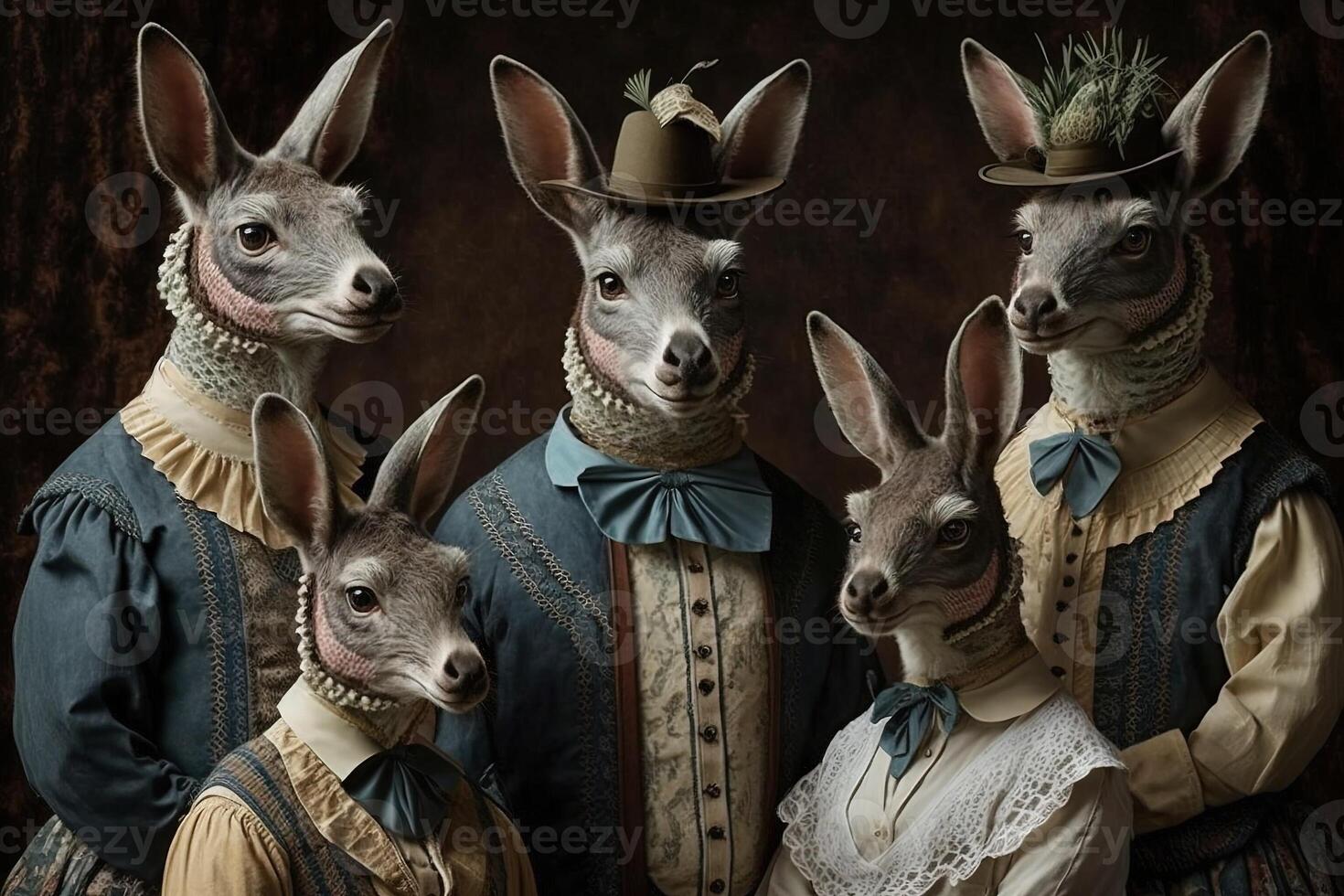 kangaroo animals dressed in victorian era clothing illustration photo