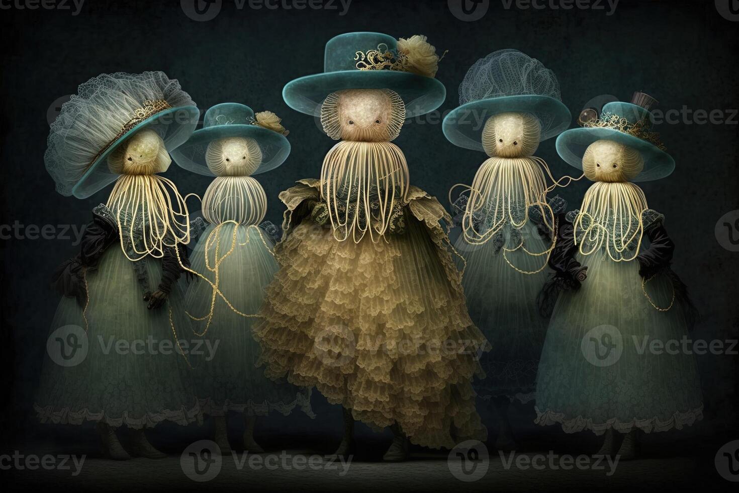 Medusa animales vestido en victoriano era ropa ilustración generativo ai foto